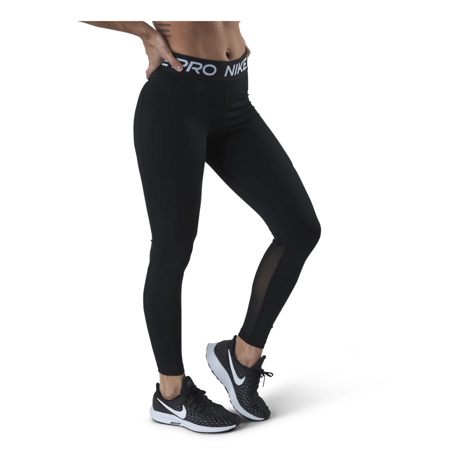 Nike Pro Women's Mid-Rise Mesh-Paneled Leggings BLACK/WHITE 4 Nike Pro Women's Mid-Rise Mesh-Paneled Leggings BLACK/WHITE - Image 2