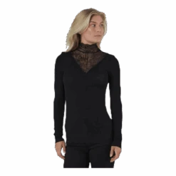 Pieces Siri Ls T-Neck Top Black