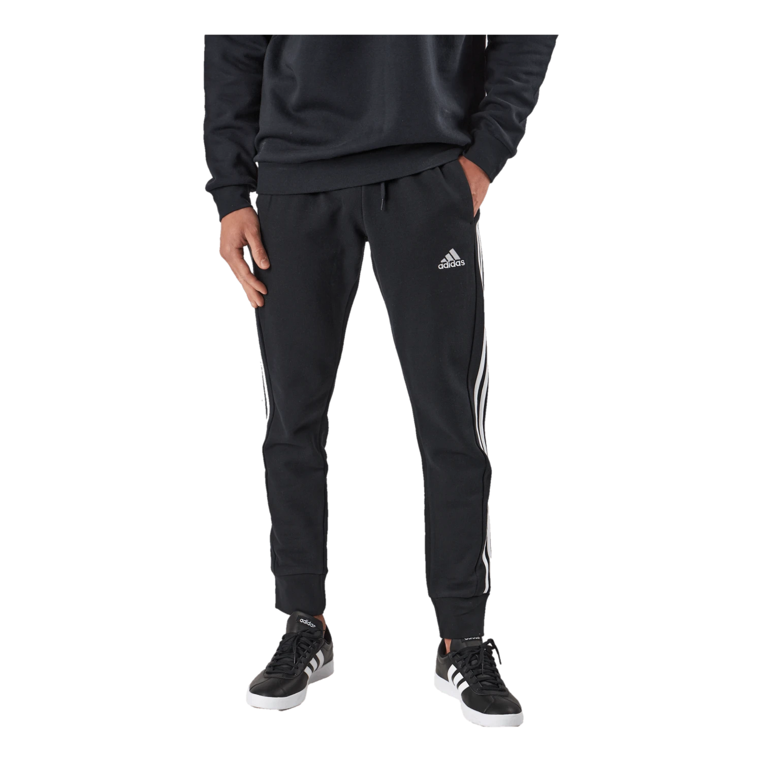 ADIDAS Essentials French Terry Tapered Cuff 3-Stripes Joggers Black 3 ADIDAS Essentials French Terry Tapered Cuff 3-Stripes Joggers Black