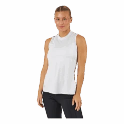 ADIDAS Essentials Heathered Mock-Neck Sleeveless Golf Polo Shirt White