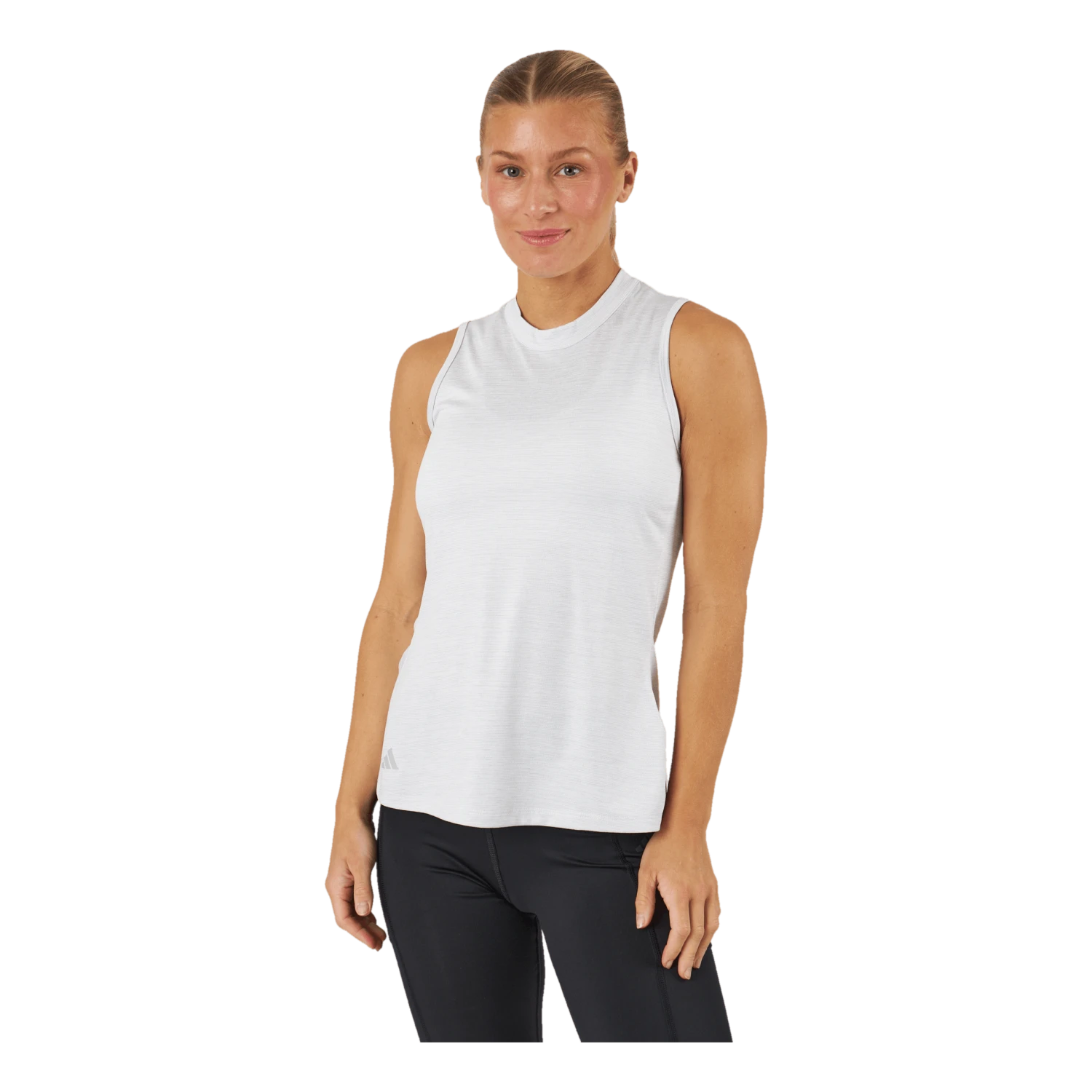 ADIDAS Essentials Heathered Mock-Neck Sleeveless Golf Polo Shirt White 3 ADIDAS Essentials Heathered Mock-Neck Sleeveless Golf Polo Shirt White